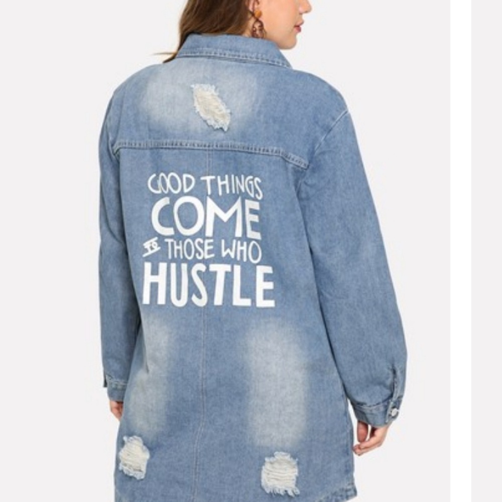 Plus Distressed Denim Jacket